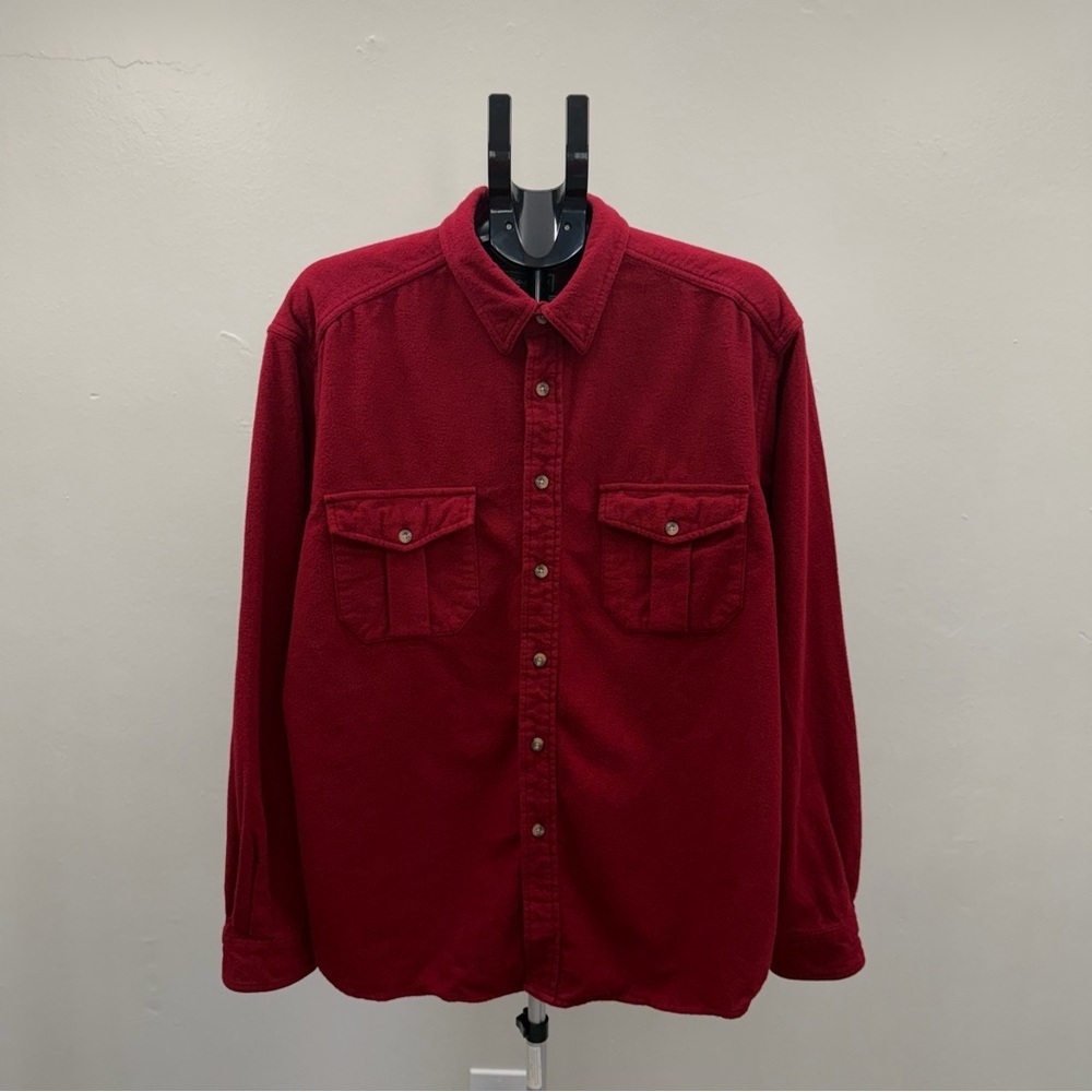 Eddie Bauer Red Flannel Shirt Men Large Button Up Long Sleeve Cotton Outdoor